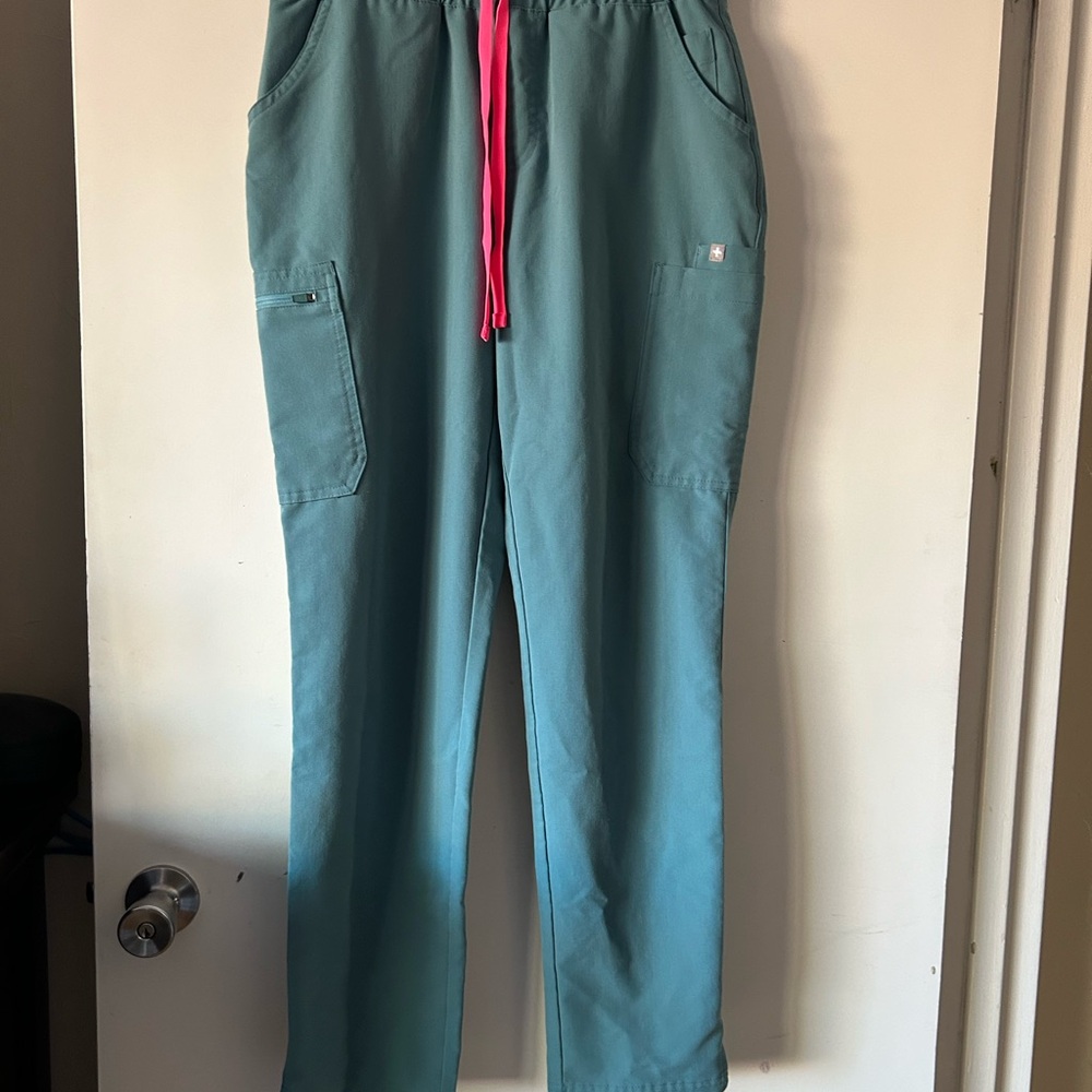 Figs high wasted yola pants s with scrunchie waist band color hydrogen